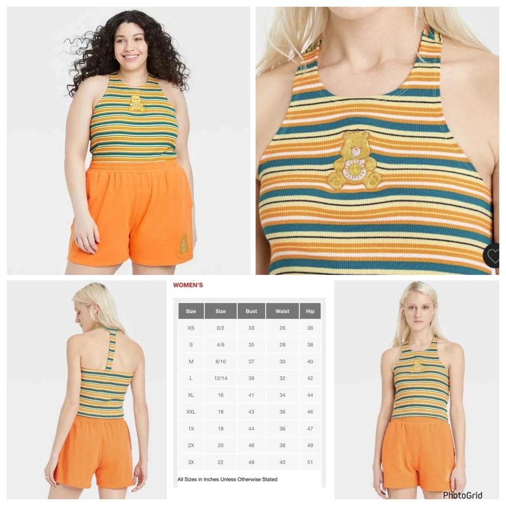 Care Bears XXL yellow striped plus size tank top NWT